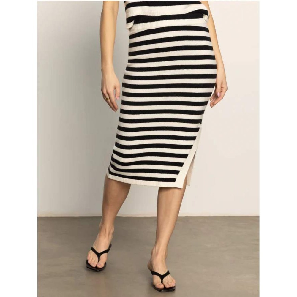 Sanctuary Womens‎ Black White Striped Knit Midi Skirt Side Slit  XXL